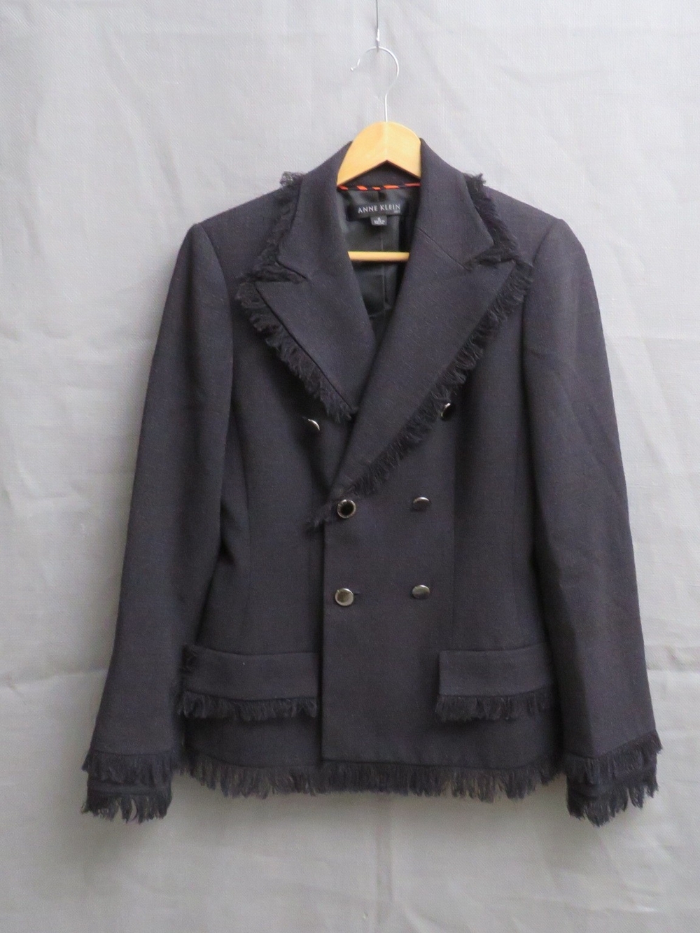 Anne Klein Double-Breasted Navy Fringe Blazer